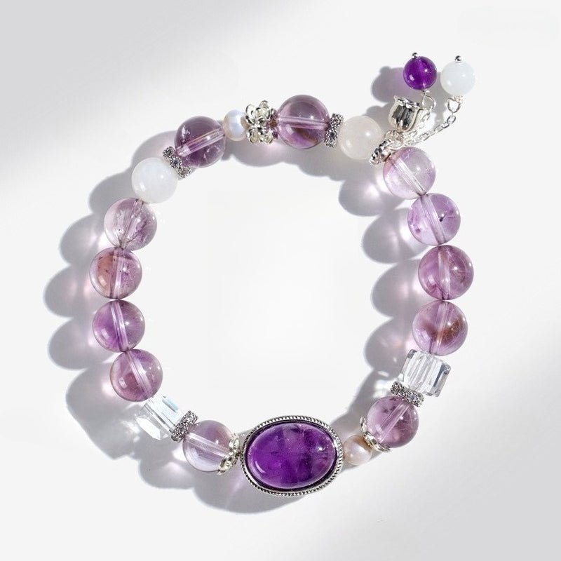 Amethyst Cabochon Bracelet — Natural Stone with Pearl or Tassel Accent Tibet Art