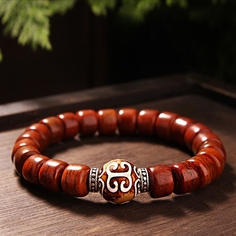 Tibet Art Yak Bone Bracelet - Dzi & Tiger Eye Accents
