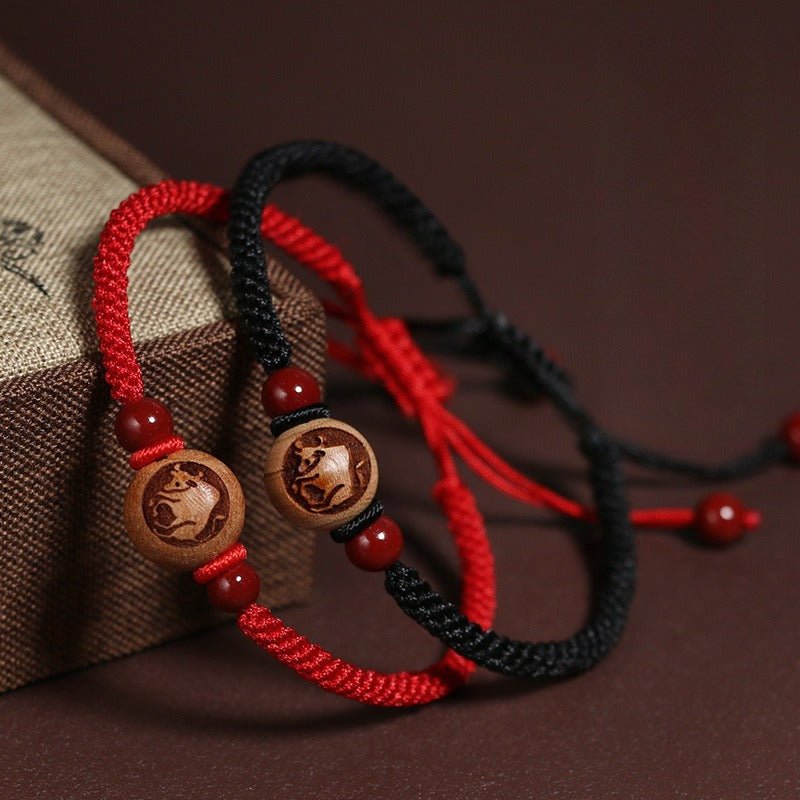 Peachwood Chinese Zodiac Bracelet — Red String Good Luck Charm for Your Sign - RatTibet Art