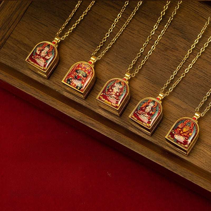Tibetan Ghau Locket Necklace — Opening Shrine Pendant with Thangka Deity Art Tibet Art