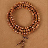 Aged Peach Wood 108-Bead Mala Bracelet — Traditional Wood Prayer Beads for Protection & Daily Practice Tibet Art
