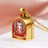 Tibetan Ghau Locket Necklace — Opening Shrine Pendant with Thangka Deity Art Tibet Art