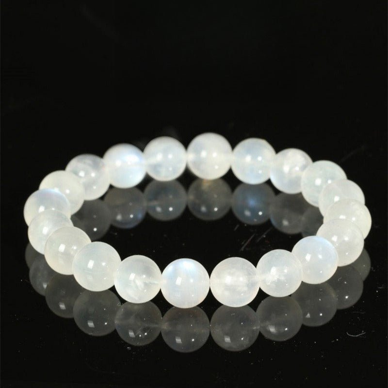 White Moonstone Bracelet — Ice-Grade Natural Stone, Choose Your Bead Size Tibet Art