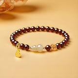 Garnet & Hetian Jade Bracelet — Lucky Charm Bead Bracelet for Wealth & Protection - Hetian Jade GourdTibet Art