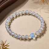 Gray Moonstone & Aquamarine Bracelet 8mm — Luck Transfer Bead for Calm & Good Fortune Tibet Art