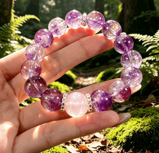 Nine Purple Fire Amethyst Bracelet — Feng Shui Lucky Crystal for Wealth & Positive Energy Tibet Art