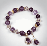 Purple Water Drop Pendant Bracelet — Amethyst Color Crystal Charm Bangle Tibet Art