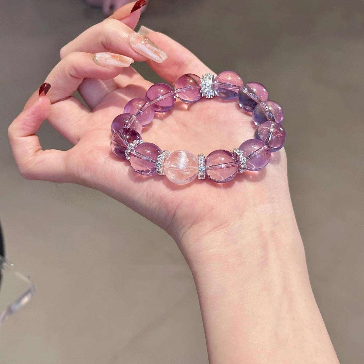 Nine Purple Fire Amethyst Bracelet — Feng Shui Lucky Crystal for Wealth & Positive Energy Tibet Art