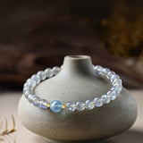 Gray Moonstone & Aquamarine Bracelet 8mm — Luck Transfer Bead for Calm & Good Fortune Tibet Art