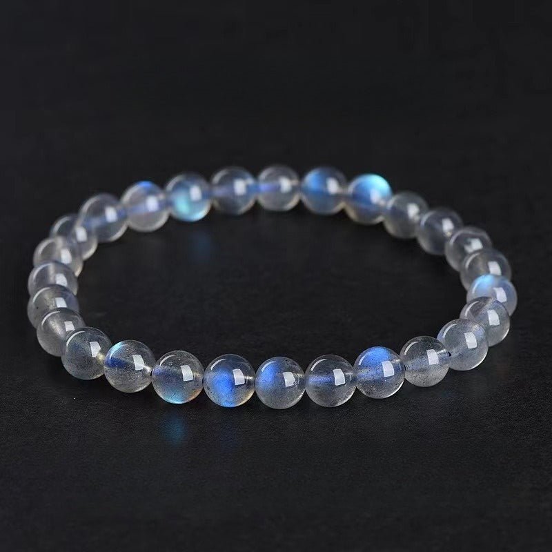 Natural Moonstone Bead Bracelet — Blue, Pink, White & Silver, 5A Grade Tibet Art