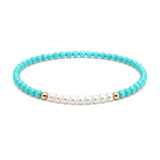 Turquoise & Pearl Single-Strand Bracelet — Chinese Wenwan Style, Daily Wear Tibet Art