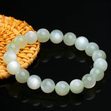 Green Moonstone Bracelet — 7A Natural Stone Beads, Rare Color Variant Tibet Art