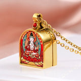 Tibetan Ghau Locket Necklace — Opening Shrine Pendant with Thangka Deity Art Tibet Art