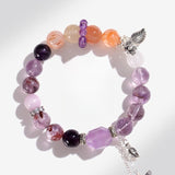 Nine Purple Fire Amethyst Tassel Bracelet — Butterfly & Leaf Crystal Charm Strand for Luck Tibet Art