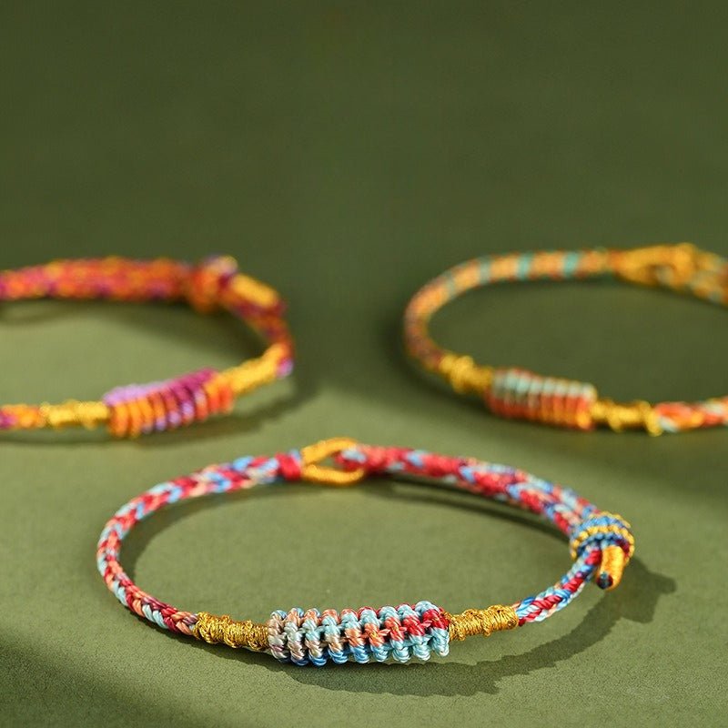 Five - Color Feng Shui Knot Bracelet — Traditional Lucky Rope Charm for Protection & Good Fortune - Teal & PurpleTibet Art