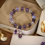 Purple Water Drop Pendant Bracelet — Amethyst Color Crystal Charm Bangle Tibet Art
