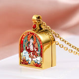 Tibetan Ghau Locket Necklace — Opening Shrine Pendant with Thangka Deity Art Tibet Art