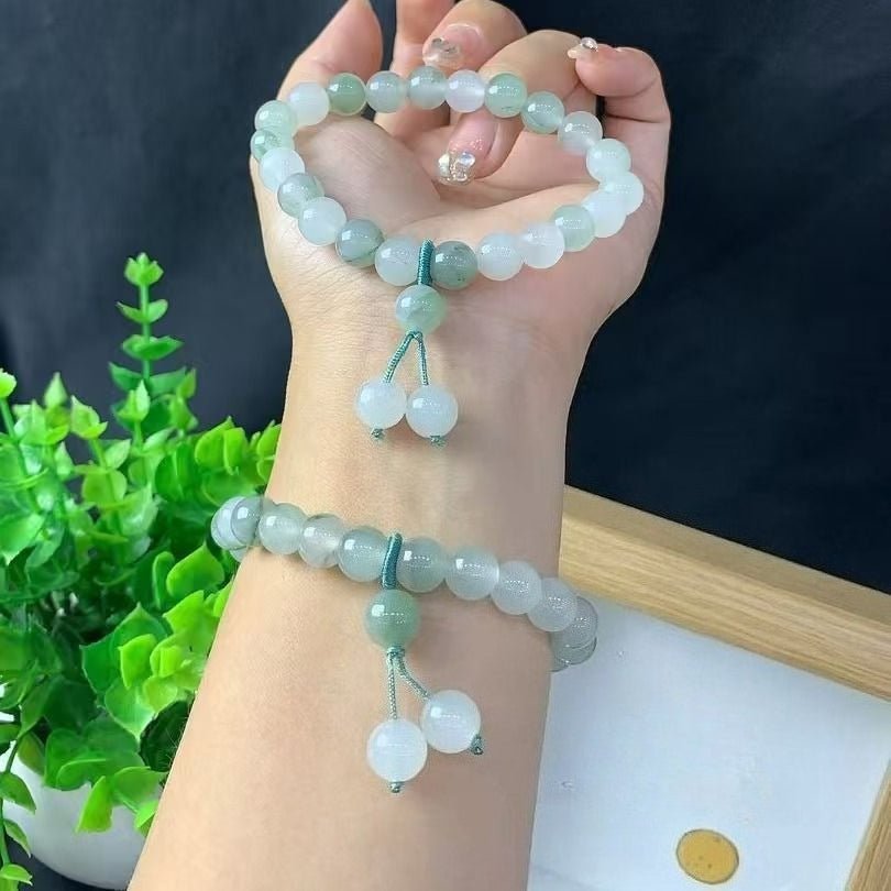 Tianshan Green Jade Bead Bracelet — 8mm Natural Stone for Calm & Balance Tibet Art