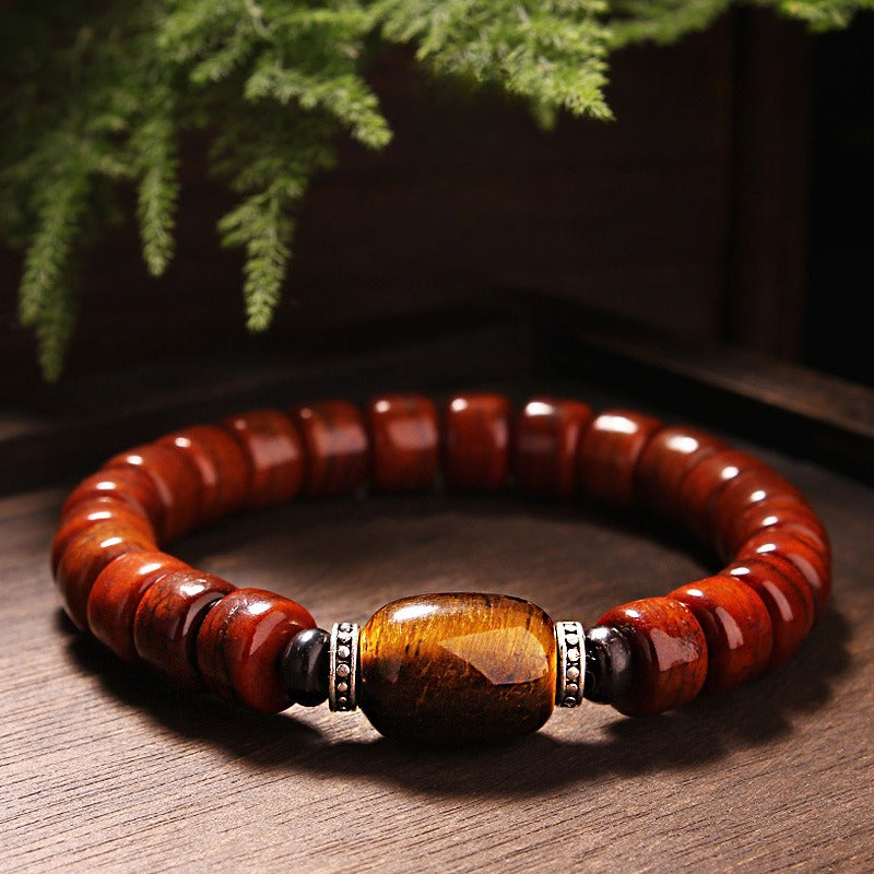 Tibet Art Yak Bone Bracelet - Dzi & Tiger Eye Accents