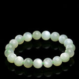 Green Moonstone Bracelet — 7A Natural Stone Beads, Rare Color Variant Tibet Art