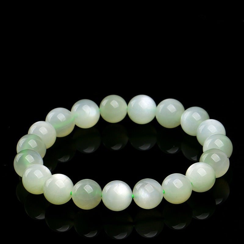 Green Moonstone Bracelet — 7A Natural Stone Beads, Rare Color Variant Tibet Art