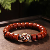 Tibet Art Yak Bone Bracelet - Dzi & Tiger Eye Accents