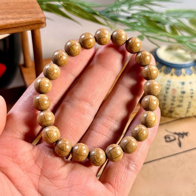 Liudao Wood Mala Bracelet — Six-Path Buddhist Prayer Beads in Natural Aged Hardwood Tibet Art