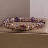 Amethyst Gourd Bracelet with Micro-Inlaid Charm — Crystal Bead Stack for Prosperity & Protection Tibet Art