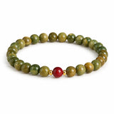 Green Sandalwood Mala Bracelet with Cinnabar & Agate — Natural Wood Beads for Grounding & Intention Tibet Art