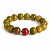 Green Sandalwood Mala Bracelet with Cinnabar & Agate — Natural Wood Beads for Grounding & Intention Tibet Art