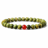 Green Sandalwood Mala Bracelet with Cinnabar & Agate — Natural Wood Beads for Grounding & Intention Tibet Art