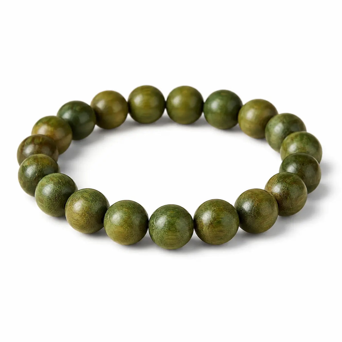 Green Sandalwood Mala Bracelet with Cinnabar & Agate — Natural Wood Beads for Grounding & Intention Tibet Art