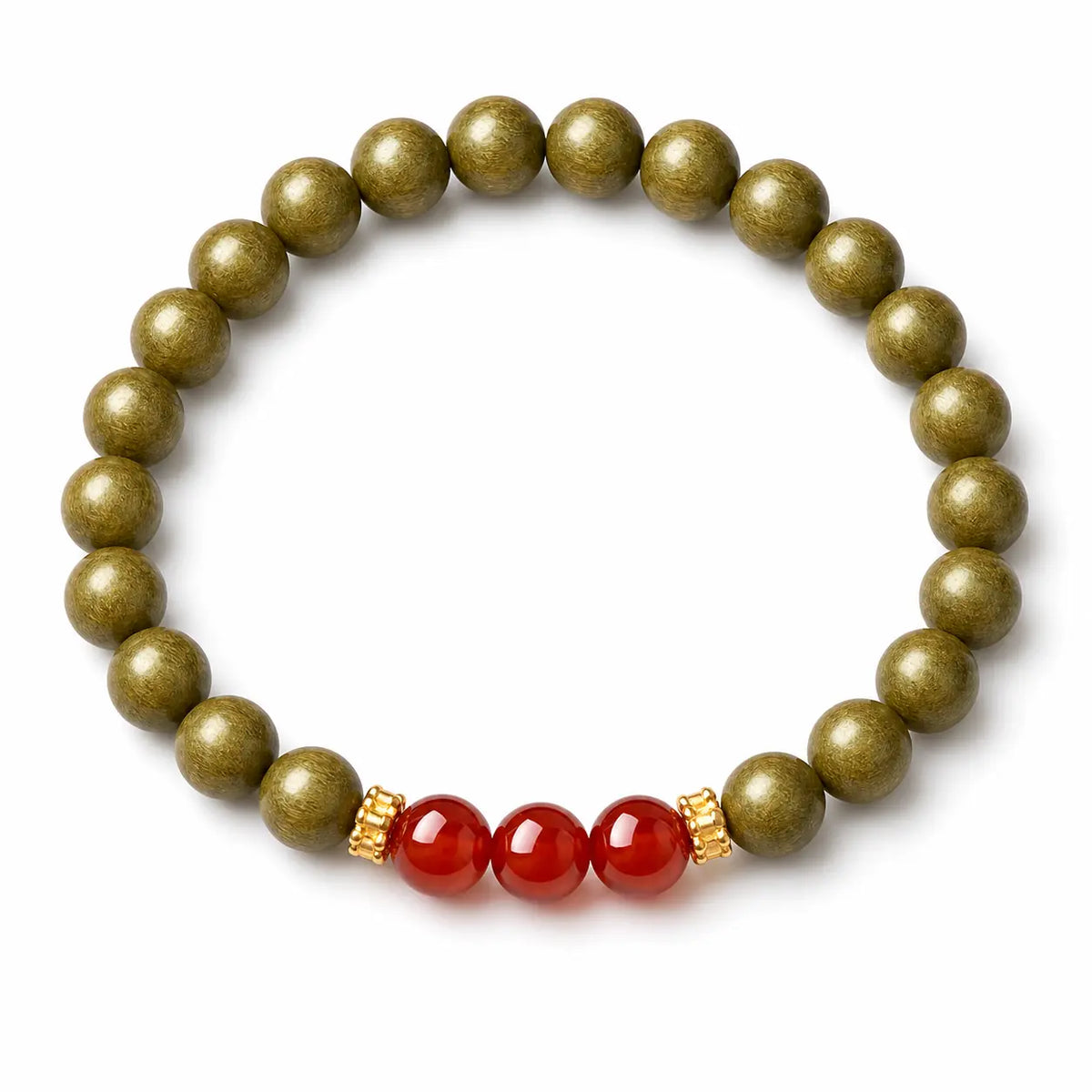 Green Sandalwood Mala Bracelet with Cinnabar & Agate — Natural Wood Beads for Grounding & Intention Tibet Art