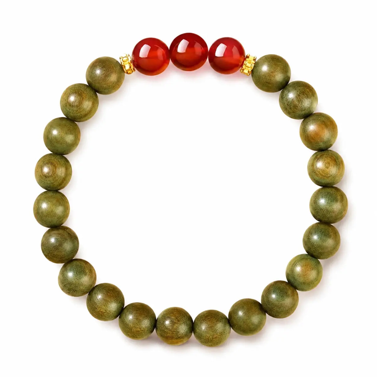 Green Sandalwood Mala Bracelet with Cinnabar & Agate — Natural Wood Beads for Grounding & Intention Tibet Art