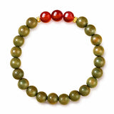 Green Sandalwood Mala Bracelet with Cinnabar & Agate — Natural Wood Beads for Grounding & Intention Tibet Art