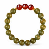 Green Sandalwood Mala Bracelet with Cinnabar & Agate — Natural Wood Beads for Grounding & Intention Tibet Art