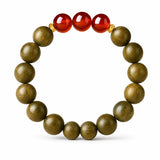 Green Sandalwood Mala Bracelet with Cinnabar & Agate — Natural Wood Beads for Grounding & Intention Tibet Art