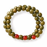 Green Sandalwood Mala Bracelet with Cinnabar & Agate — Natural Wood Beads for Grounding & Intention Tibet Art