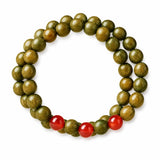 Green Sandalwood Mala Bracelet with Cinnabar & Agate — Natural Wood Beads for Grounding & Intention Tibet Art