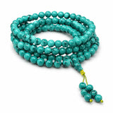 Turquoise 108-Bead Mala Bracelet — Natural Stone Prayer Beads in Green & Blue Turquoise Tibet Art