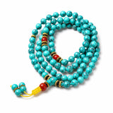 Turquoise 108-Bead Mala Bracelet — Natural Stone Prayer Beads in Green & Blue Turquoise Tibet Art