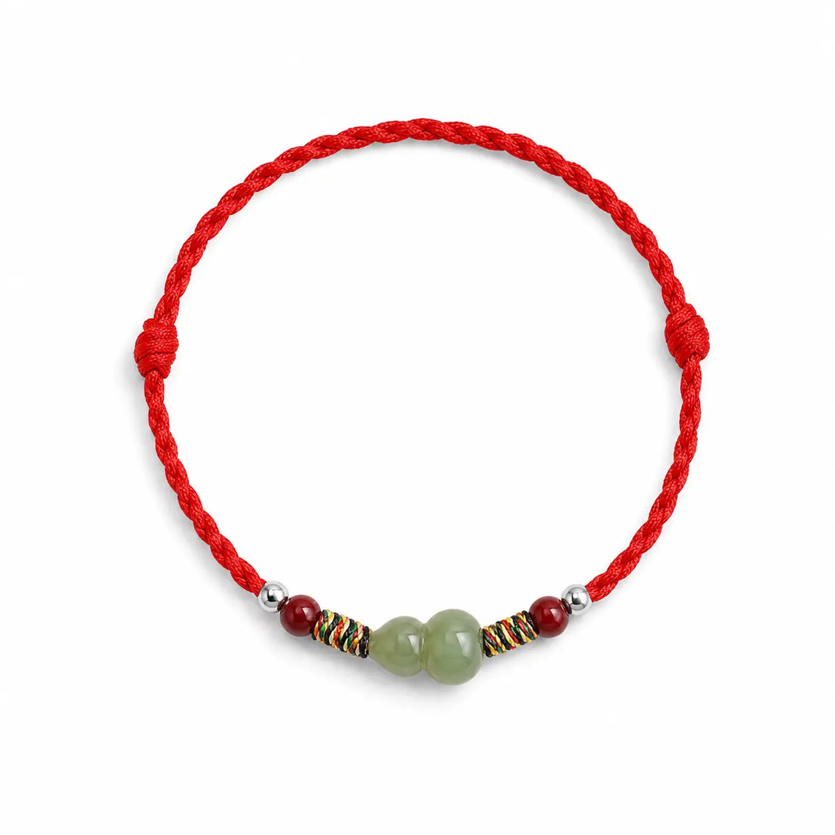 Hetian Jade Gourd Bracelet — Red String with Cinnabar Fortune Bead Tibet Art