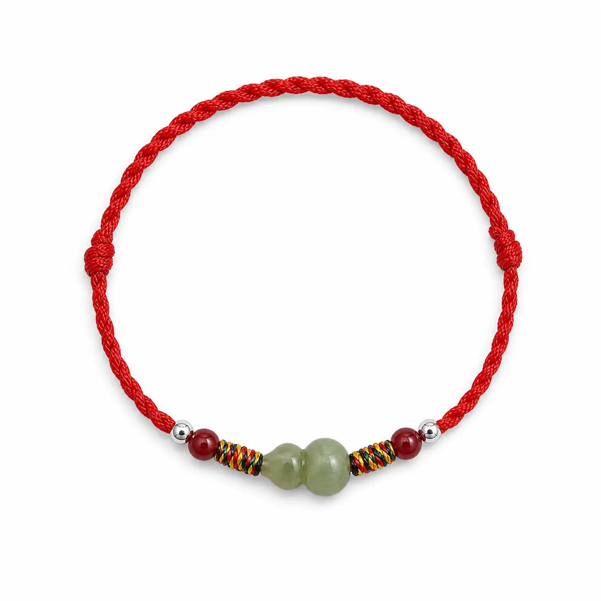 Hetian Jade Gourd Bracelet — Red String with Cinnabar Fortune Bead Tibet Art