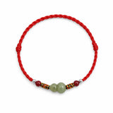 Hetian Jade Gourd Bracelet — Red String with Cinnabar Fortune Bead Tibet Art