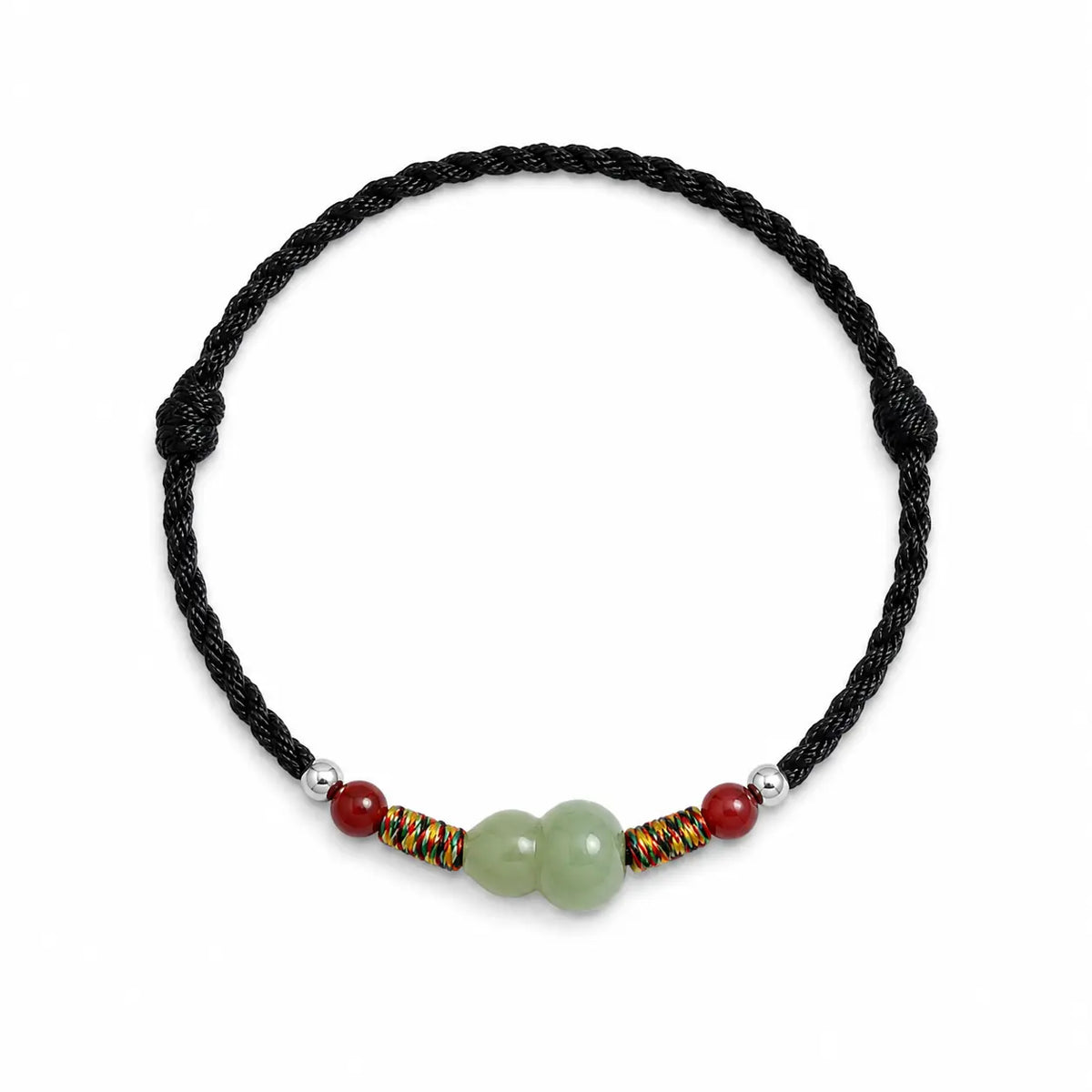 Hetian Jade Gourd Bracelet — Red String with Cinnabar Fortune Bead Tibet Art