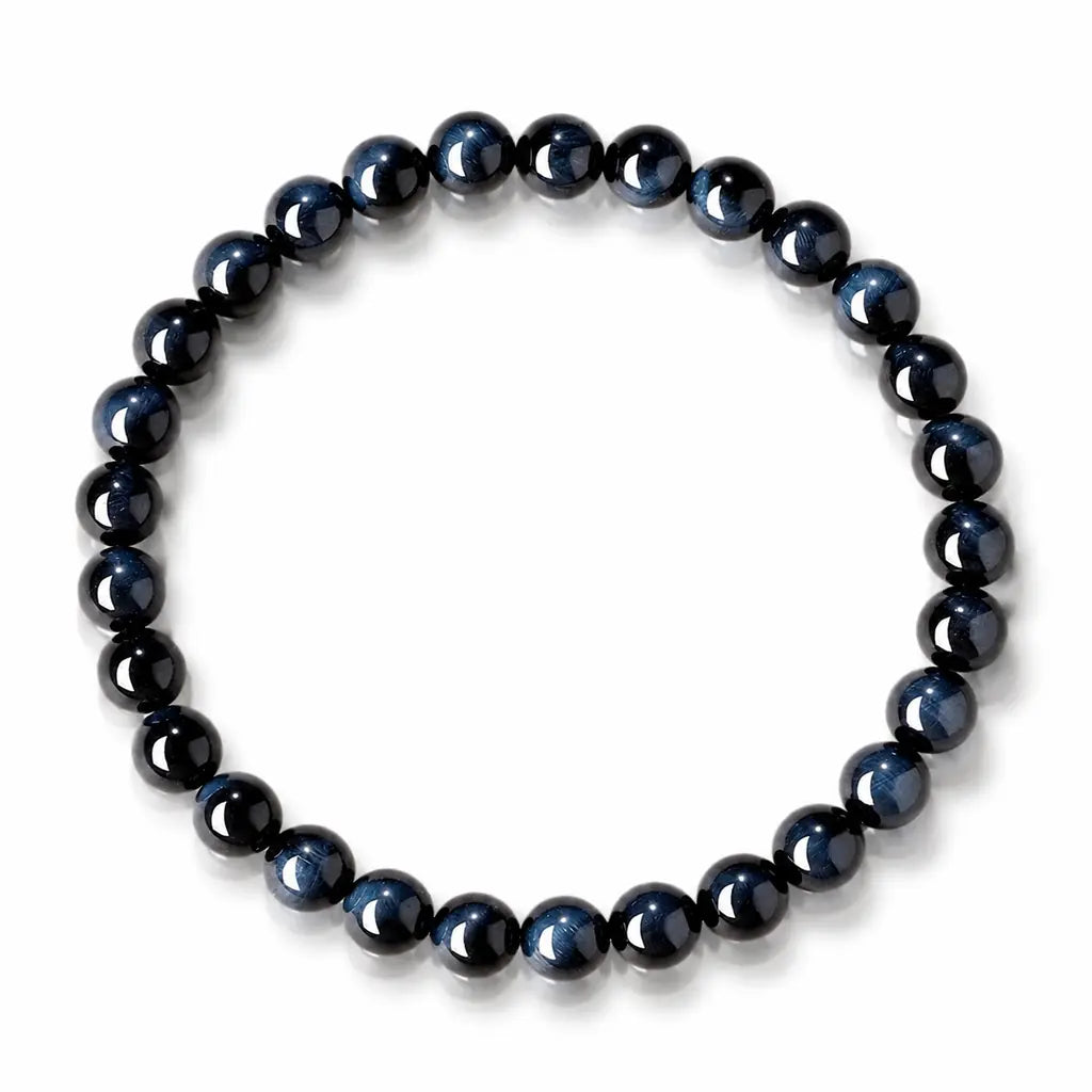 Light Blue & Blue Tiger Eye Bracelet — Natural Collector-Grade Hawk Eye Bead Strand Tibet Art