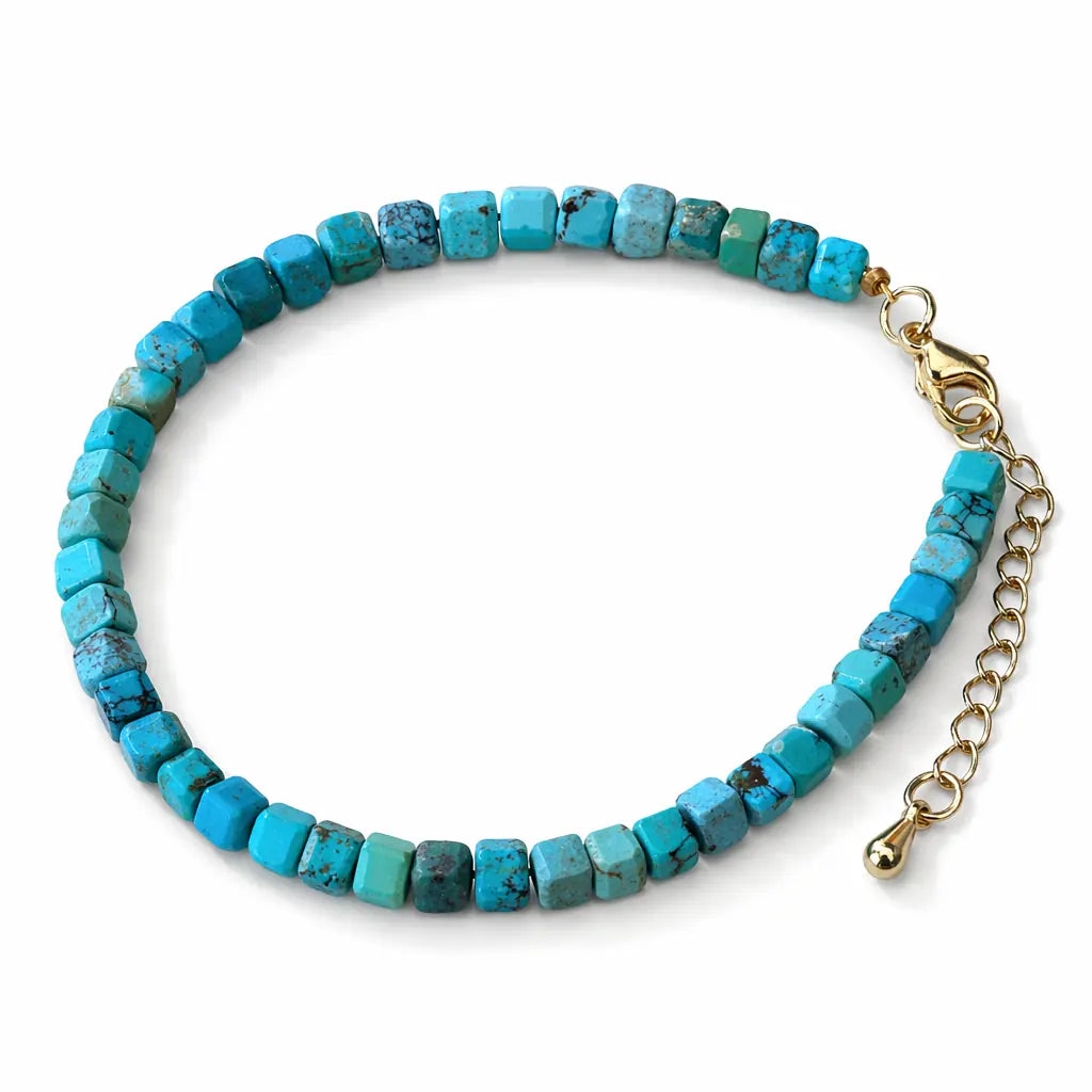 Fluorite Sugar Cube Bracelet — Tiny Cubes, Clear Head Tibet Art