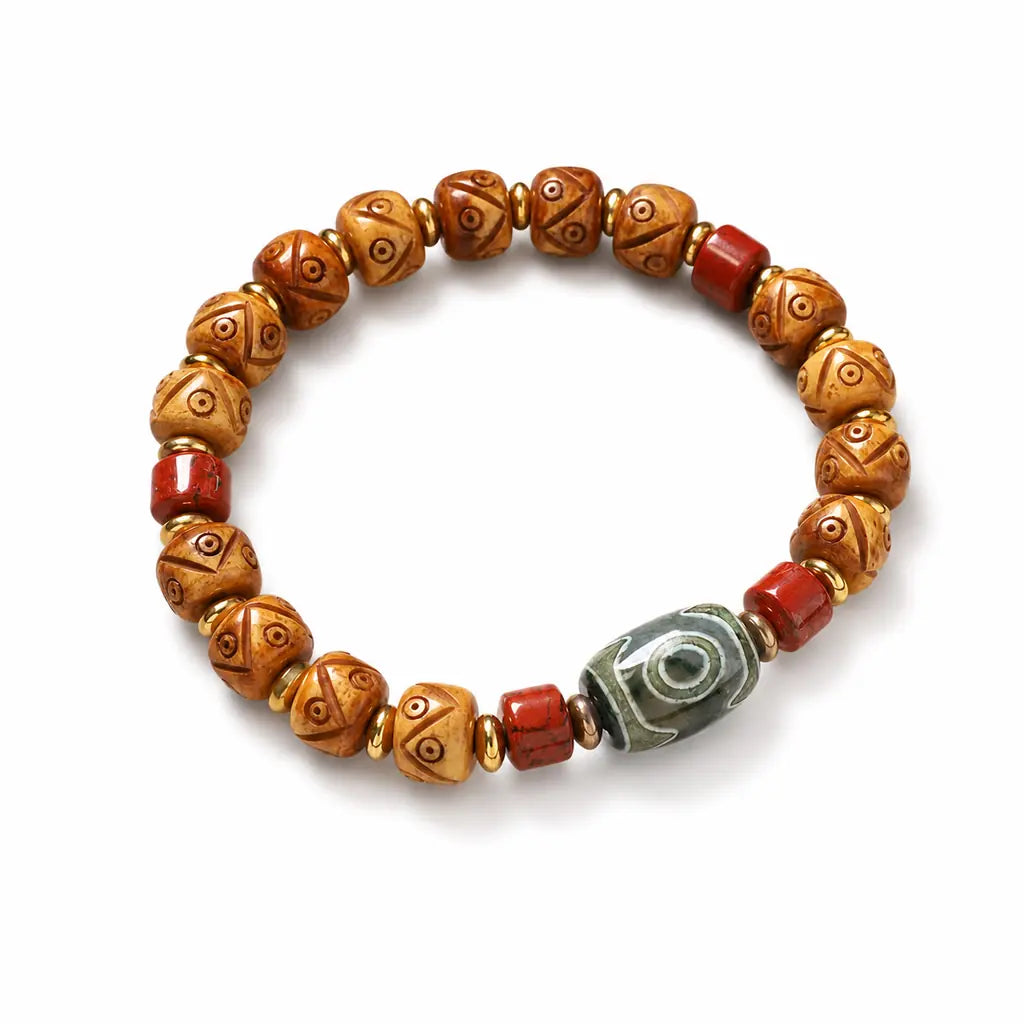 Tibet Art Golden Yak Bone Dzi Bracelet - Fortune & Protection Tibet Art