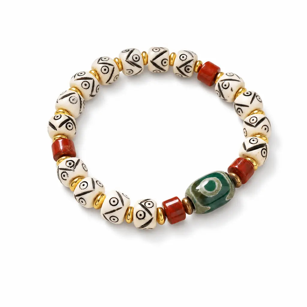 Tibet Art White Yak Bone Dzi Guardian Bracelet Tibet Art