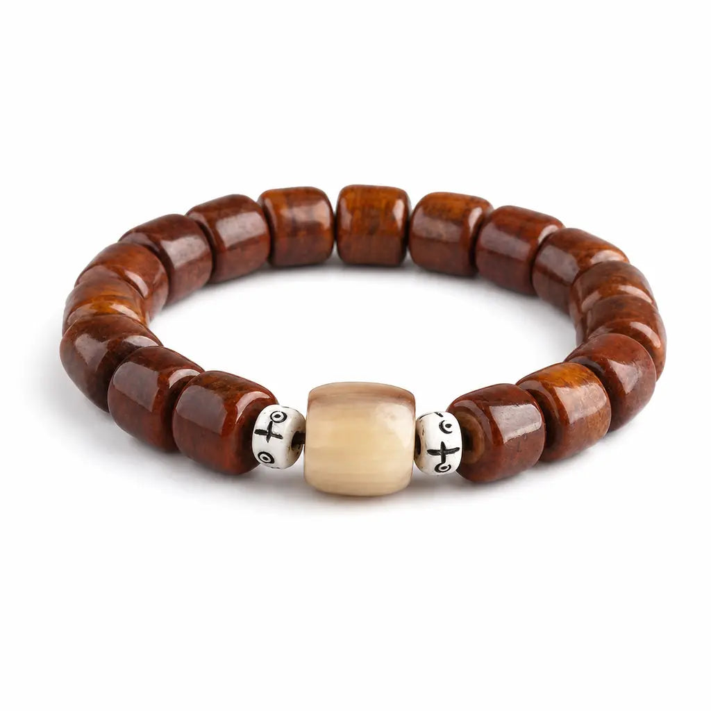 Tibet Art Yak Bone Talisman Bracelet - Dzi, Tiger Eye & Dragon Tibet Art